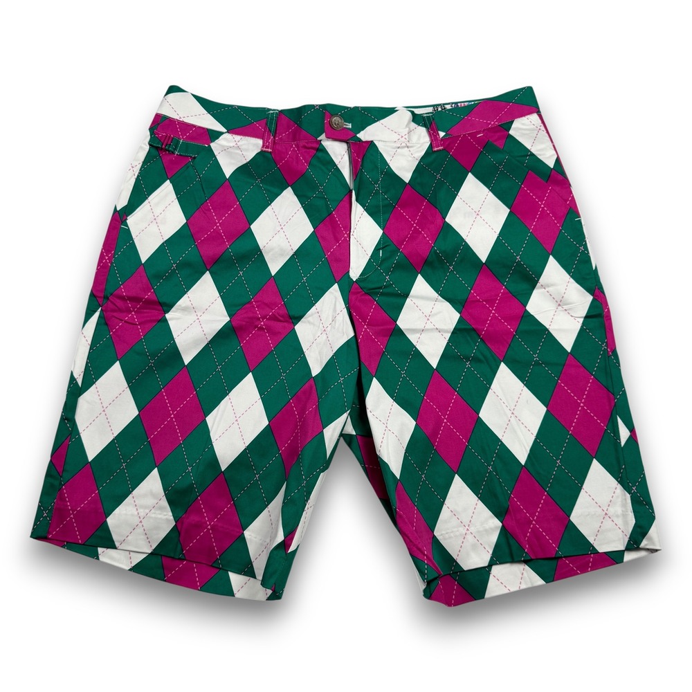 Royal & Awesome Golf Shorts Argyle Green Pink White Preppy Mens 36